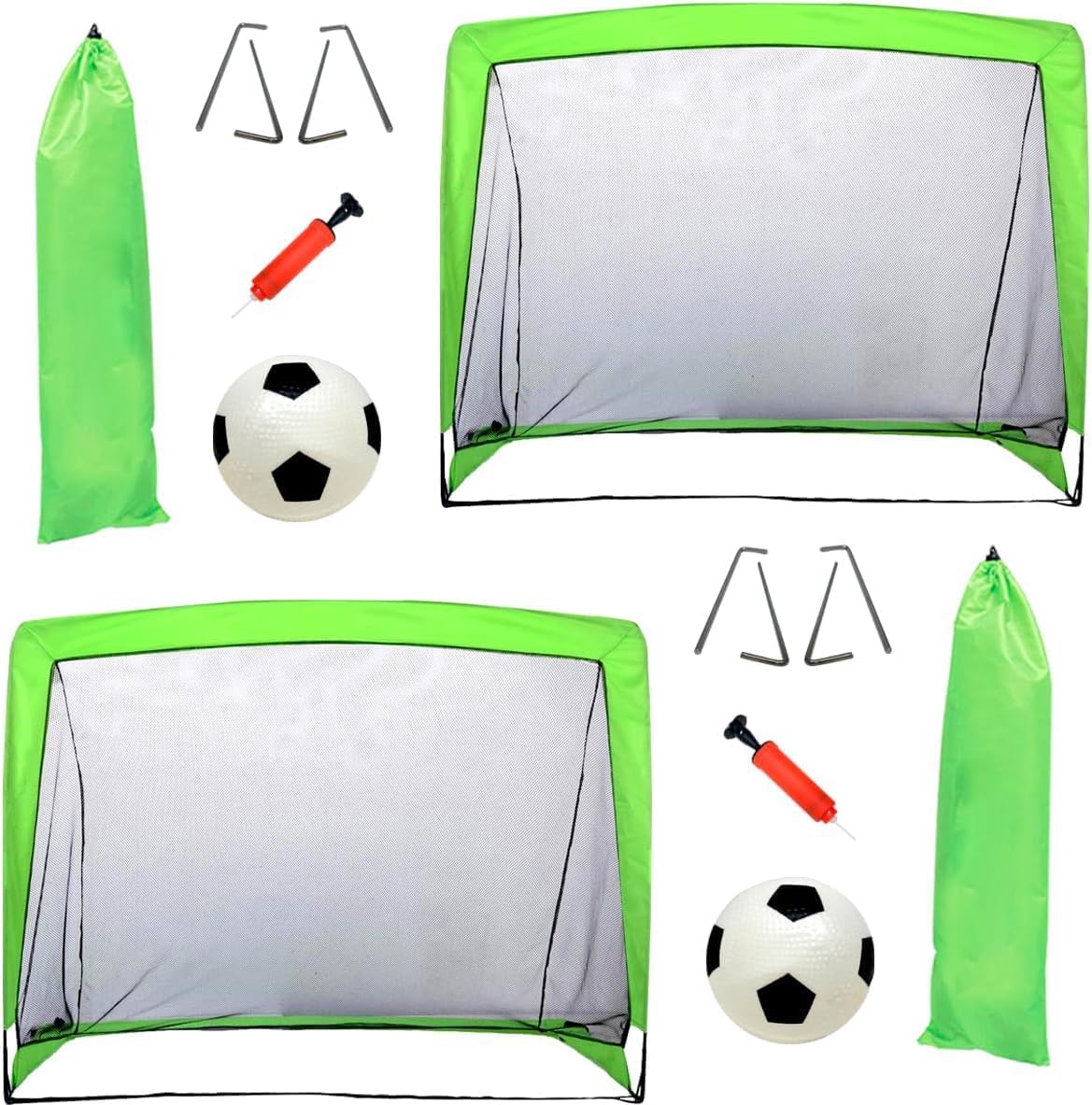 Kids Pop Up Football Goal Post (120x90cm) Foldable Soccer Net with Ball & Pump, Portable Outdoor Backyard Sports Training Activity, Garden Practice Game Gift Set for Children Ages 3+