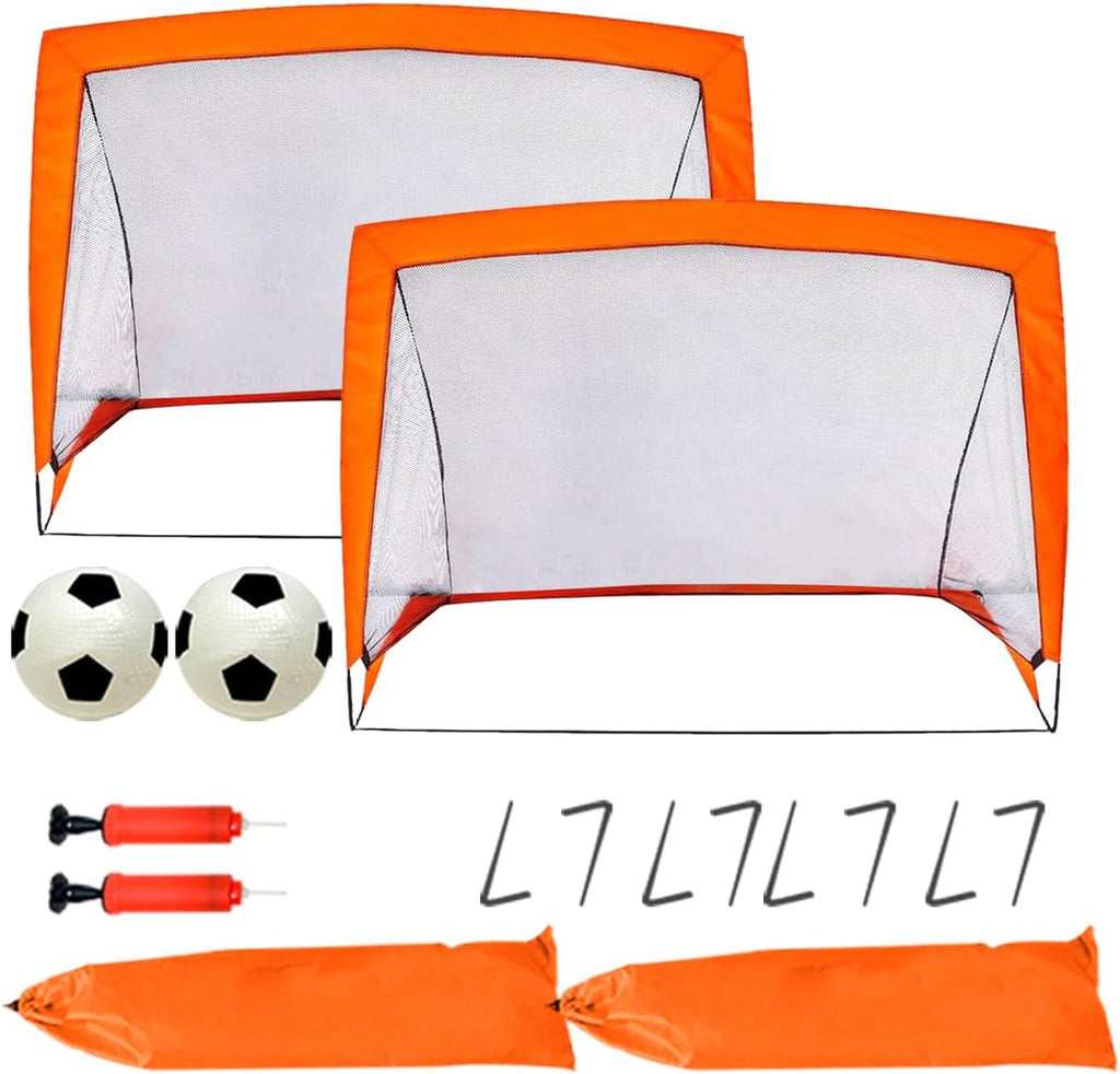 Kids Pop Up Football Goal Post (120x90cm) Foldable Soccer Net with Ball & Pump, Portable Outdoor Backyard Sports Training Activity, Garden Practice Game Gift Set for Children Ages 3+