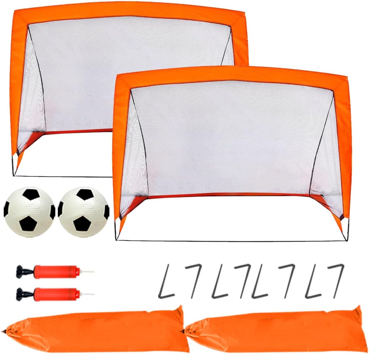 Kids Pop Up Football Goal Post (120x90cm) Foldable Soccer Net with Ball & Pump, Portable Outdoor Backyard Sports Training Activity, Garden Practice Game Gift Set for Children Ages 3+