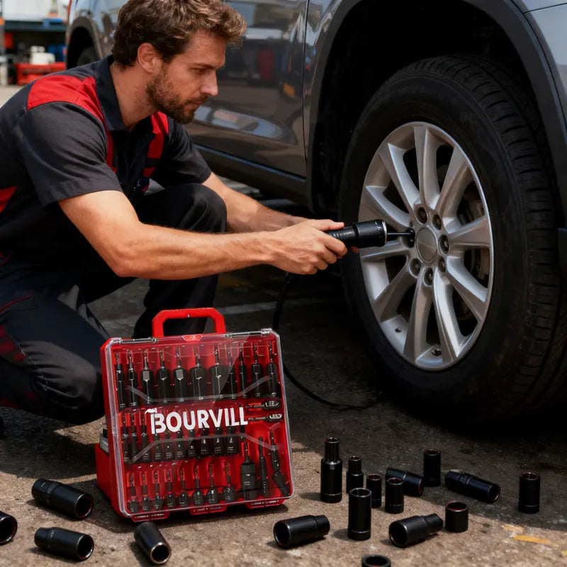 55Pcs Magnetic Impact Nut Driver Set, SAE & Metric, 1/4" Hex Shank Impact Ready, with Socket Adapters & Extension - Pro Mechanic Grad