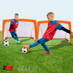 Kids Pop Up Football Goal Post (120x90cm) Foldable Soccer Net with Ball & Pump, Portable Outdoor Backyard Sports Training Activity, Garden Practice Game Gift Set for Children Ages 3+