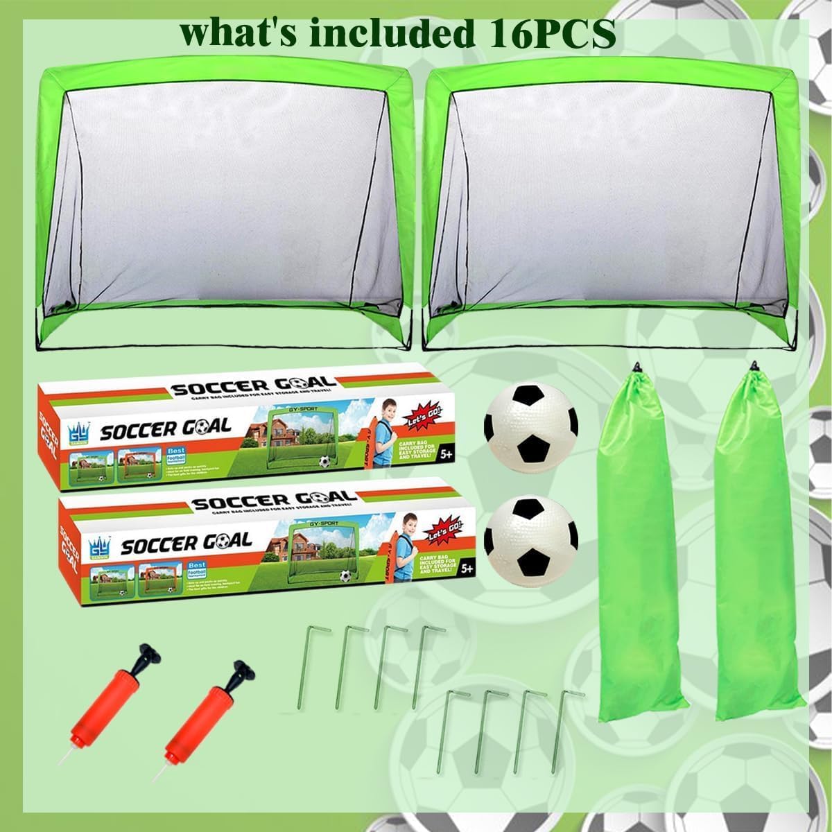 Kids Pop Up Football Goal Post (120x90cm) Foldable Soccer Net with Ball & Pump, Portable Outdoor Backyard Sports Training Activity, Garden Practice Game Gift Set for Children Ages 3+