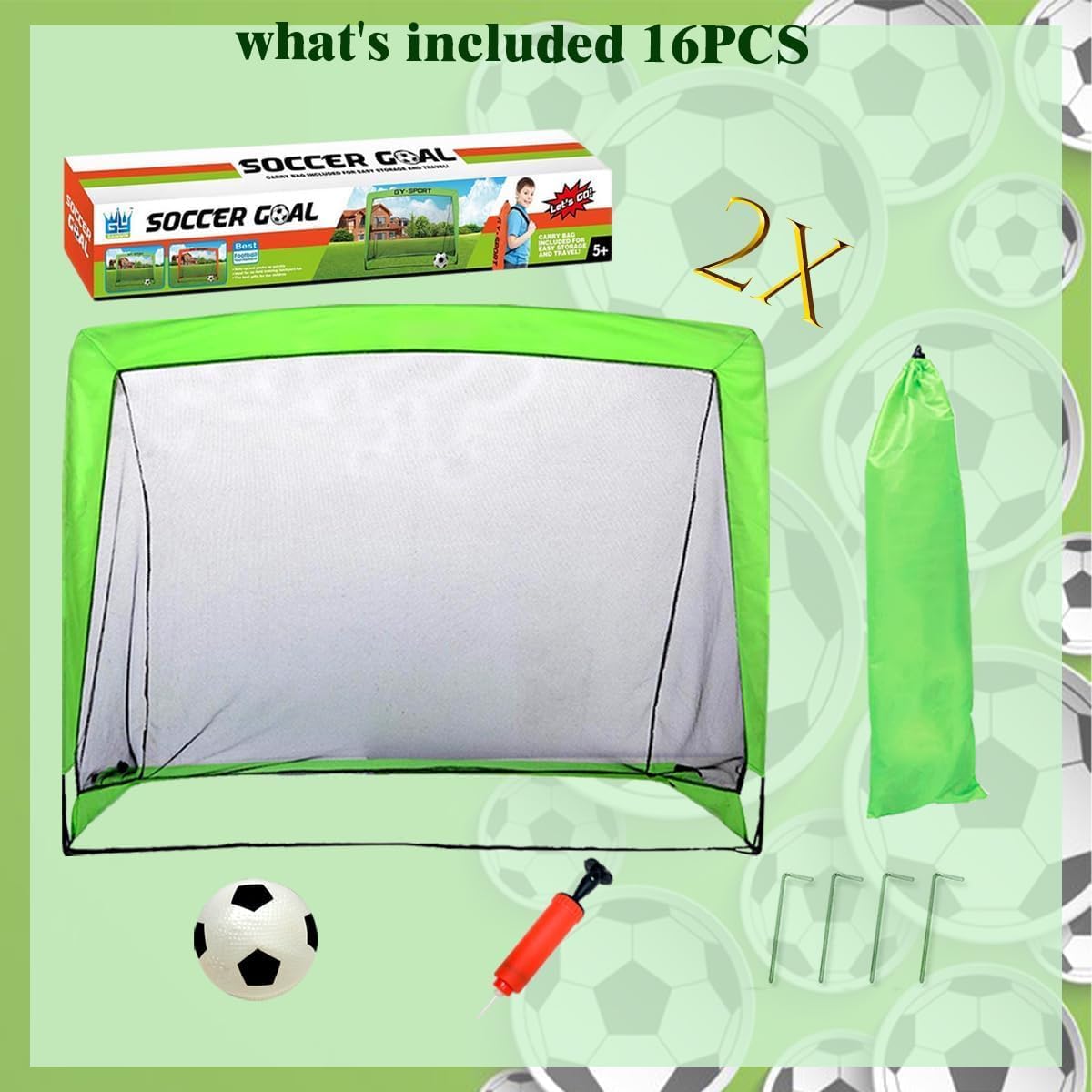 Kids Pop Up Football Goal Post (120x90cm) Foldable Soccer Net with Ball & Pump, Portable Outdoor Backyard Sports Training Activity, Garden Practice Game Gift Set for Children Ages 3+