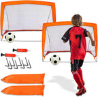 Kids Pop Up Football Goal Post (120x90cm) Foldable Soccer Net with Ball & Pump, Portable Outdoor Backyard Sports Training Activity, Garden Practice Game Gift Set for Children Ages 3+