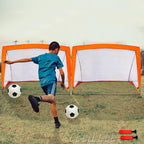 Kids Pop Up Football Goal Post (120x90cm) Foldable Soccer Net with Ball & Pump, Portable Outdoor Backyard Sports Training Activity, Garden Practice Game Gift Set for Children Ages 3+