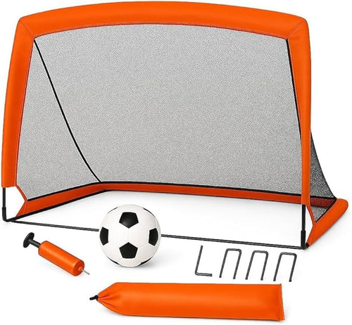 Kids Pop Up Football Goal Post (120x90cm) Foldable Soccer Net with Ball & Pump, Portable Outdoor Backyard Sports Training Activity, Garden Practice Game Gift Set for Children Ages 3+