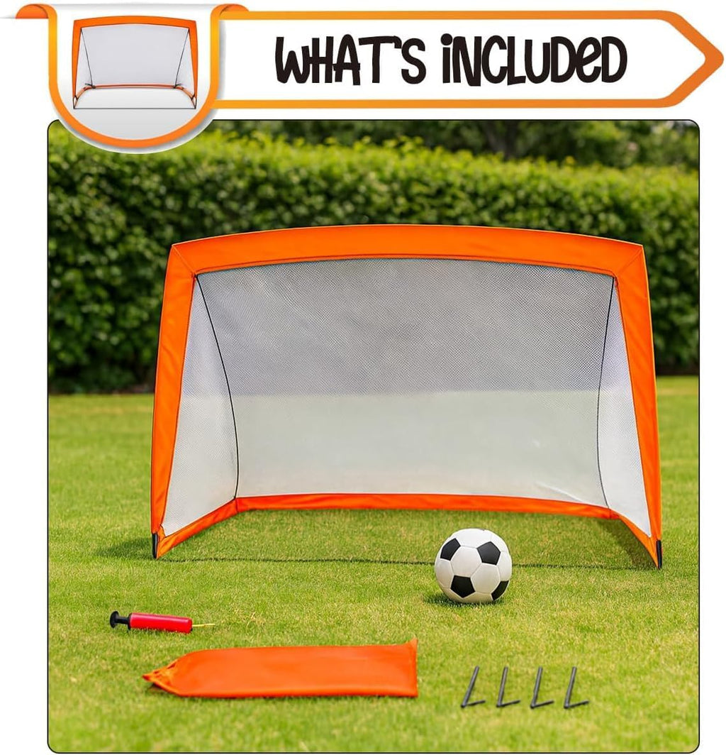 Kids Pop Up Football Goal Post (120x90cm) Foldable Soccer Net with Ball & Pump, Portable Outdoor Backyard Sports Training Activity, Garden Practice Game Gift Set for Children Ages 3+