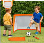 Kids Pop Up Football Goal Post (120x90cm) Foldable Soccer Net with Ball & Pump, Portable Outdoor Backyard Sports Training Activity, Garden Practice Game Gift Set for Children Ages 3+