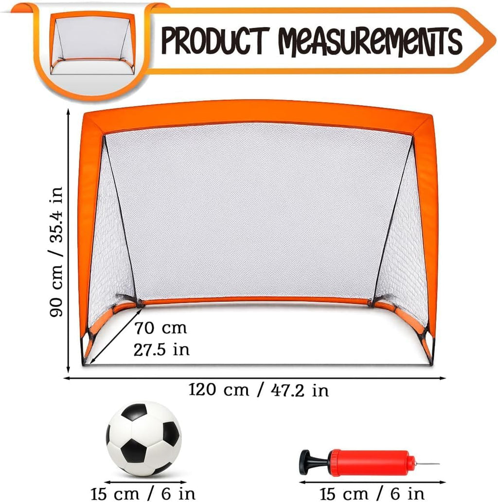 Kids Pop Up Football Goal Post (120x90cm) Foldable Soccer Net with Ball & Pump, Portable Outdoor Backyard Sports Training Activity, Garden Practice Game Gift Set for Children Ages 3+