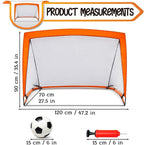 Kids Pop Up Football Goal Post (120x90cm) Foldable Soccer Net with Ball & Pump, Portable Outdoor Backyard Sports Training Activity, Garden Practice Game Gift Set for Children Ages 3+