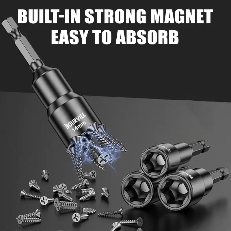 55Pcs Magnetic Impact Nut Driver Set, SAE & Metric, 1/4" Hex Shank Impact Ready, with Socket Adapters & Extension - Pro Mechanic Grad