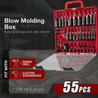 55Pcs Magnetic Impact Nut Driver Set, SAE & Metric, 1/4" Hex Shank Impact Ready, with Socket Adapters & Extension - Pro Mechanic Grad