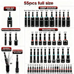 55Pcs Magnetic Impact Nut Driver Set, SAE & Metric, 1/4" Hex Shank Impact Ready, with Socket Adapters & Extension - Pro Mechanic Grad