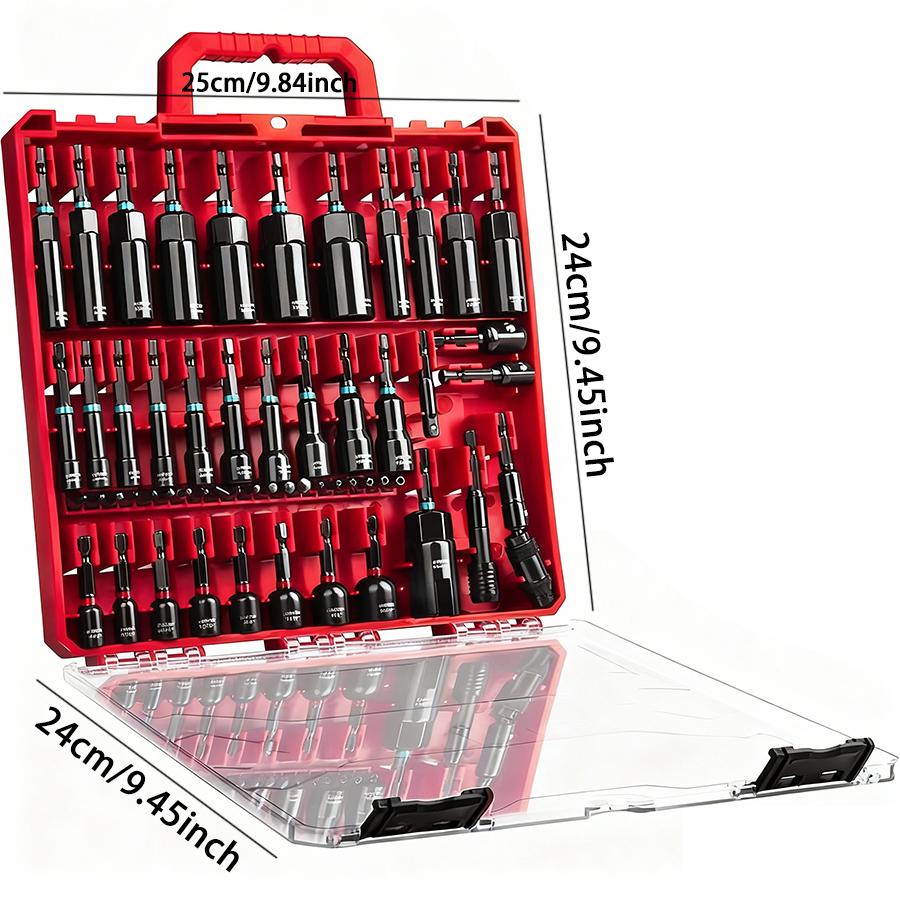 55Pcs Magnetic Impact Nut Driver Set, SAE & Metric, 1/4" Hex Shank Impact Ready, with Socket Adapters & Extension - Pro Mechanic Grad